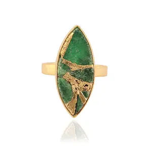 Nuevo estilo de tendencia Mohave verde esmeralda cobre turquesa chapado en oro anillo ajustable precio al por mayor anillo ajustable de círculo abierto