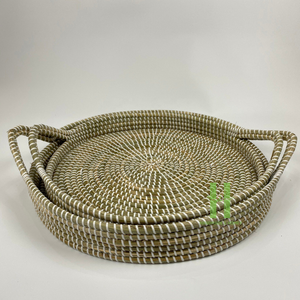 Plateau en jonc de mer Boho personnalisable de l'usine artisanale HNH avec poignée de panier ronde Plateau de service carré pour boîtes de rangement alimentaire OEM Bacs - Product Image 6