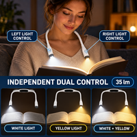 Lampe de lecture LED pour le cou, double commande indépendante, intensité réglable, rechargeable par USB, blanc chaud, blanc froid, pour la maison