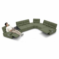Canapé sectionnel inclinable en U haut de gamme avec table d'appoint en marbre noir, canapé d'angle modulaire à mouvement électrique pour villa et cinéma