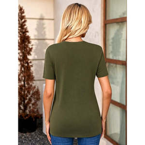 Women'<b>s</b> Short-Sleeved V-Neck Button-Front Viscose <b>Blouse</b>, 35904 - Khaki - Product Image 2