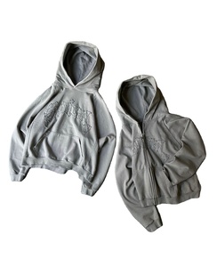 Pull-over surdimensionné avec logo personnalisé du fabricant Ensemble sweat à capuche vintage surdimensionné en coton avec fermeture éclair complète délavé à l'acide et délavé au soleil - Product Image 2