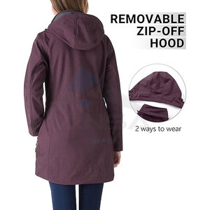 Veste Softshell pour femme, capuche amovible, doublure en polaire, longue, chaude, coupe-vent, rouge violacé - Product Image 2
