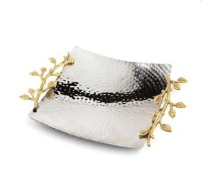 Plateau de service en métal au design créatif, plateau en acier inoxydable avec poignée en laiton à motif de feuille, qualité supérieure, plateau pour le petit-déjeuner, fruits secs - Product Image 5