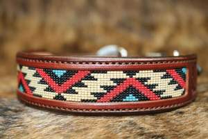 Western Multicolor beaded leather <b>dog</b> <b>collar</b> ethnic luxurious tribal beaded design adjustable durable pet <b>collar</b> - Royal Color - Product Image 2