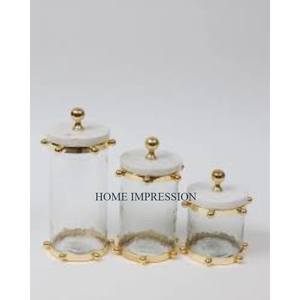 Ensemble de bidons de cuisine classique couvercles en marbre massif dessus de table en métal contenants décoratifs couverture Styles stockage écologique - Product Image 1