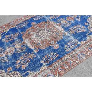 พรมขนแกะลายเย็บปะสีส้มสีน้ำเงินแบบดั้งเดิมขนาด5'8 "x 9 'สไตล์ตุรกีสไตล์ทาบริซยางเส้นใยวิสคอสสำหรับวัยรุ่นโถงทางเดินสี่เหลี่ยมผืนผ้าขนาด9x12" - Product Image 5