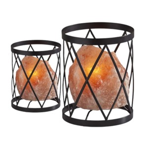 Lampe naturelle au sel de l'Himalaya en forme de cylindre de première classe avec cage en fer poli personnalisée Sian Enterprises Natural Crafts - Product Image 2