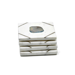 Indian Square White <b>Marble</b> <b>Coaster</b> Set Brass Strip Custom Size Modern Eco-Friendly 4-inch Diameter Elegant Table Decor for Home - Product Image 3