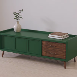 Centro de entretenimiento verde oliva de madera de teca real de diseño moderno para sala de estar, hogar y muebles de interior. - Product Image 1