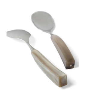 100% poignée en corne de buffle naturelle ensemble de couverts en acier inoxydable poignée en corne moyenne pour thé et café miroir cuillère à polir - Product Image 5