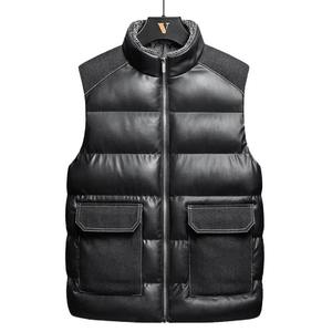 Chaqueta de cuero cálida para hombre de otoño e invierno, ropa de marca, chaleco de lona con cuello levantado, chaleco informal transpirable sin mangas, abrigo - Product Image 1