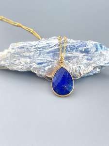 <b>Lapis</b> <b>Lazuli</b> Gemstone Pear Shape <b>Pendant</b> Necklace 925 Sterling Silver Gold Plating Natural Faceted Stone Main Necklace - Product Image 3