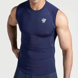 Camiseta sin mangas de compresión personalizada para hombre, ropa deportiva para gimnasio y entrenamiento, chalecos de algodón Spandex sin costuras al por mayor con mangas de malla - Product Image 3