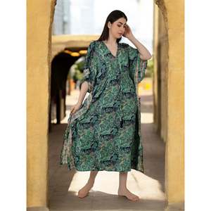 Women's <b>Green</b> Paisley <b>Silk</b> Kaftan Swimsuit Cover-Up #1623 - Product Image 5