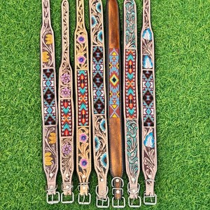 Nouveau collier de chien en cuir de sculpture d'outillage en peau de vache avec outillage de tournesol peint à la main et haut de sculpture fabricant en vrac indien - Product Image 5