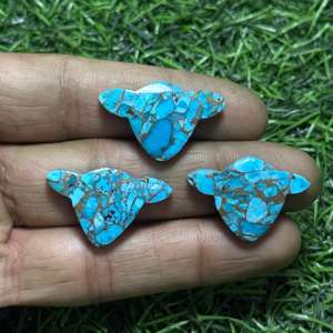 AAA + คุณภาพสูงพลอยธรรมชาติสีฟ้าทองแดงเทอร์ควอยซ์ทรงหน้าวัวอัญมณีหลวมขนาดที่กำหนดเองเครื่องประดับทำ - Product Image 2