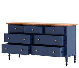 Aparador azul de madera maciza de caoba hecho a mano | Tocador de 7 cajones con perillas de Latón | Muebles rústicos para comedor y sala de estar - Product Image 3