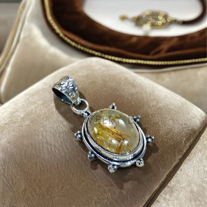 Naturalt Golden Rutile Gemstone 925 Sterling Silver Pendant Bulk Joyería al por mayor - Product Image 1