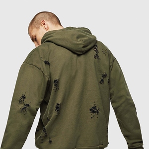 Sudadera con capucha lavada con ácido para hombre de fábrica personalizada al por mayor diseño de salpicadura de pintura rasgada en 3D vintage Premium en blanco desgastado - Product Image 1