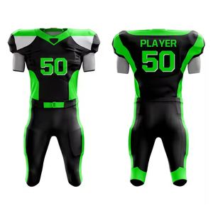 Uniforme de football américain vert/noir imprimé personnalisé OEM pour hommes nouveau design vêtements d'entraînement à manches courtes respirant - Product Image 1