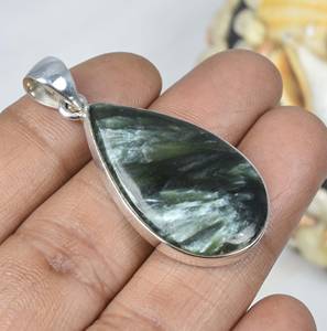 Gran oferta de piedras preciosas de serafinita de Plata de Ley 925, joyería de moda fina, ajuste de Declaración de Compromiso de boda para mujer - Product Image 3