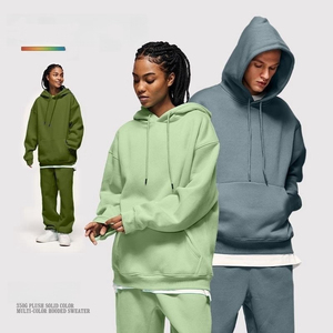 Vente en gros de sweats à capuche unisexes en coton 100% 380g, surdimensionnés, hiver, écologiques, respirants, 45 couleurs, sans impression - Product Image 3