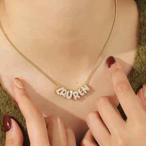 VS1 Lab Grown Diamond Customized <b>Name</b> Pendant Silver Plated Vintage Personalized <b>Name</b> Fashionable Wedding Pendants Necklace - Product Image 2
