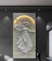 Murale en relief 3D moderne de 8x4 pieds, élégance européenne, portrait d'ange |   Panneau mural en FRP avec éclairage LED intégré |   Luxe haute fidélité