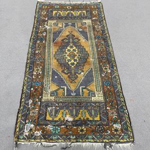 Alfombra de 3.3x6.3 pies, Alfombra Turca Vintage, Alfombra de Lana Azul - Product Image 1