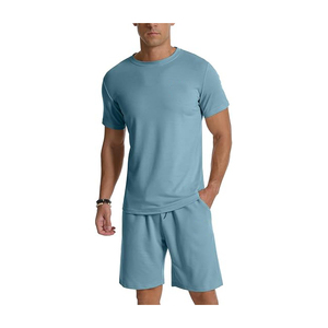 Top Premium calidad 100% algodón verano hombres manga corta chándal camiseta y pantalones cortos Conjunto 2 bolsillos - Product Image 3