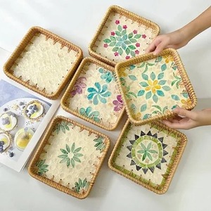 Bandeja decorativa de madera con incrustaciones de madreperla, duradera, ecológica, hecha a mano, para hoteles, restaurantes, uso doméstico - Product Image 2