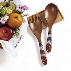 Ensemble de serveurs à salade avec manche en résine, ensemble d'outils de cuisine en bois de mangue d'acacia naturel disponible en Inde - Product Image 6