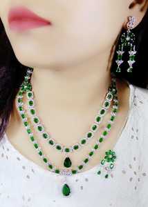 Collier double couche fantaisie avec boucles d'oreilles AD ensemble de bijoux indiens Collection de bijoux 2025 produit en vrac fait main - Product Image 3