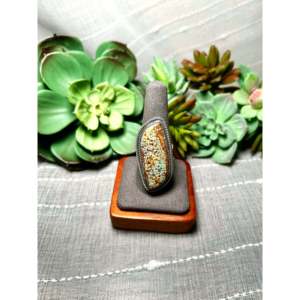 Matilda Benally # Anillo de Plata de Ley 925 con Baño de Rodio y 8 Turquesas, Talla 10, Engaste de Bisel, Corte Ovalado Geométrico para Uso Diario - Product Image 1