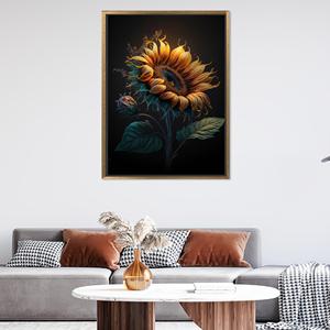 Modern Sunflower Printed <b>Canvas</b> Art for Elegant Decor,Gold <b>Framed</b> - Product Image 1