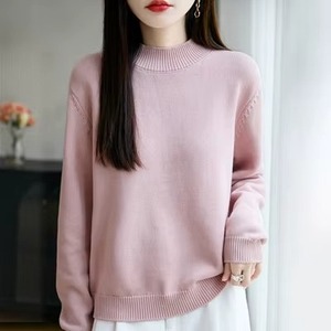 Pull décontracté à col roulé pour femme en spandex/polyester, couleur unie, coupe ample, épais, pour l'hiver, anti-boulochage, logo frontal, nouveau haut - Product Image 5