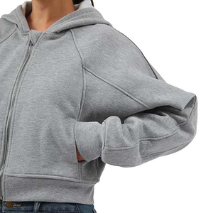 <b>Crop</b> Top Hoodie Solid Color Zipper <b>Up</b> Design Fleece Knit <b>Crop</b> Top Hoodie Daily Use Lightweight Plus Size Zipper Hoodies - Product Image 3