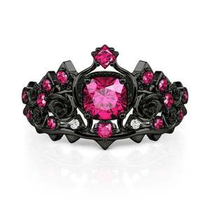 Jeulia Black <b>Crown</b> Dark Rose Queen Cushion Cut Fashion <b>Ring</b> - Product Image 1