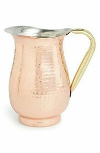 Pichet à eau avec finition en métal antique Conception martelée Forme ronde Qualité supérieure avec poignée dorée pour la cuisine - Product Image 4