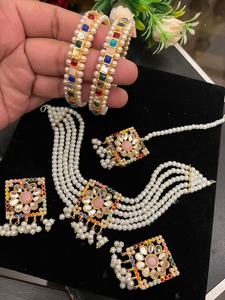 Últimos diseños, conjuntos de joyería nupcial India hecha a mano para niños, collar de boda de compromiso de circón Chapado en platino, pendiente - Product Image 4