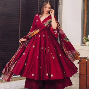 ชุดเดรส anarkali ผ้าไหมชินอนบริสุทธิ์จากนักออกแบบล่าสุด - Product Image 1