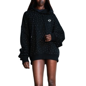 Sudadera con capucha de corte holgado para mujer, con pedrería grande y brillante, logotipo personalizado, peso pesado, con brillos y adornos, venta al por mayor - Product Image 4