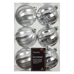 Kaemingk Set 6 Silver <b>Plastic</b> Christmas <b>Tree</b> Balls 26074 for Festive Decorations - Product Image 1