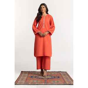 Conjunto de Camisa Bordada y Pantalón Teñido en Tela Crepé Mezclada KST-43162 - Product Image 1