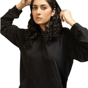 Ensemble de survêtement de couleur noire pour femmes Sweat à capuche en molleton de coton avec pantalon de survêtement Tenue 2 pièces pour l'hiver et vêtements décontractés - Product Image 3