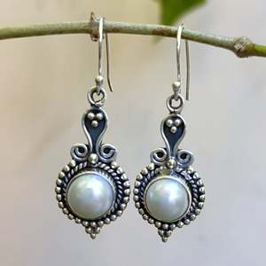 Navya Craft Handmade 925 <b>Silver</b> Freshwater Pearl <b>Dangle</b> <b>Earrings</b> for Women Boho Style Drop Design for Birthday & Anniversary - Product Image 6