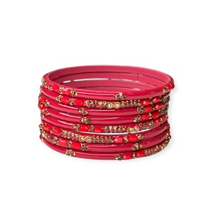 ชุดกำไลข้อมืองานแต่งงานดีไซน์เรขาคณิตสีชมพูสดใสชุบทอง ประดับมุกเทียม ราคาขายส่งสำหรับผู้หญิง - Product Image 3