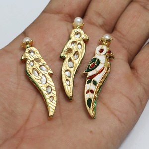 Conector Espaciador de Aleación con Forma de Loro Dorado, Meenakari Kundan, 50x12mm, para Fabricación de Joyas, Fornituras y Componentes - Product Image 1