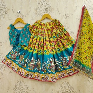 Lehenga Choli Étnico para Niñas, de Poliéster, Listo para Usar, Largo hasta el Suelo, Sin Arrugas, Elástico, Materiales Reciclados, Estampado Digital, Secado Rápido - Product Image 2